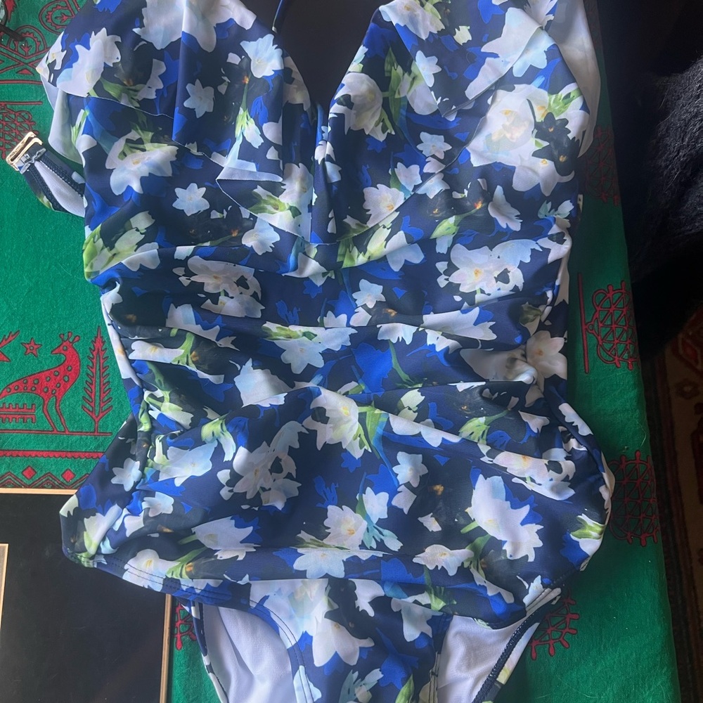 Nicole Miller Blue Floral One Piece Swimsuit Sz M